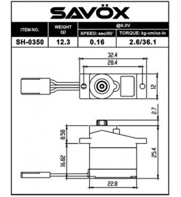 SAVOX Servo (6v-2.6kg-0.16s) SH-0350+